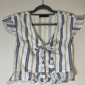 ABERCROMBIE striped tie front ruffle crop top